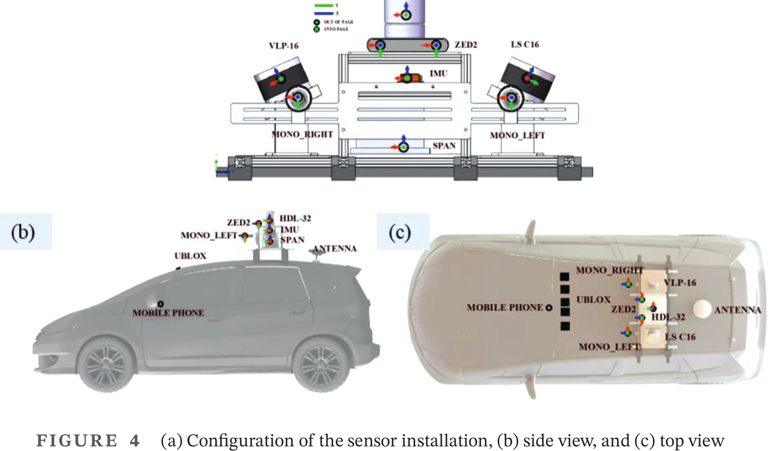 Sensor installation drawing with rack configuration, side view, and top view.
